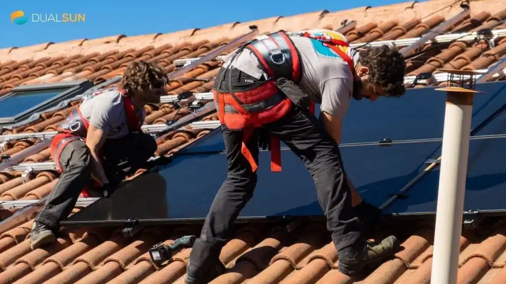 Professionnels RGE installant des panneaux solaires à Perpignan