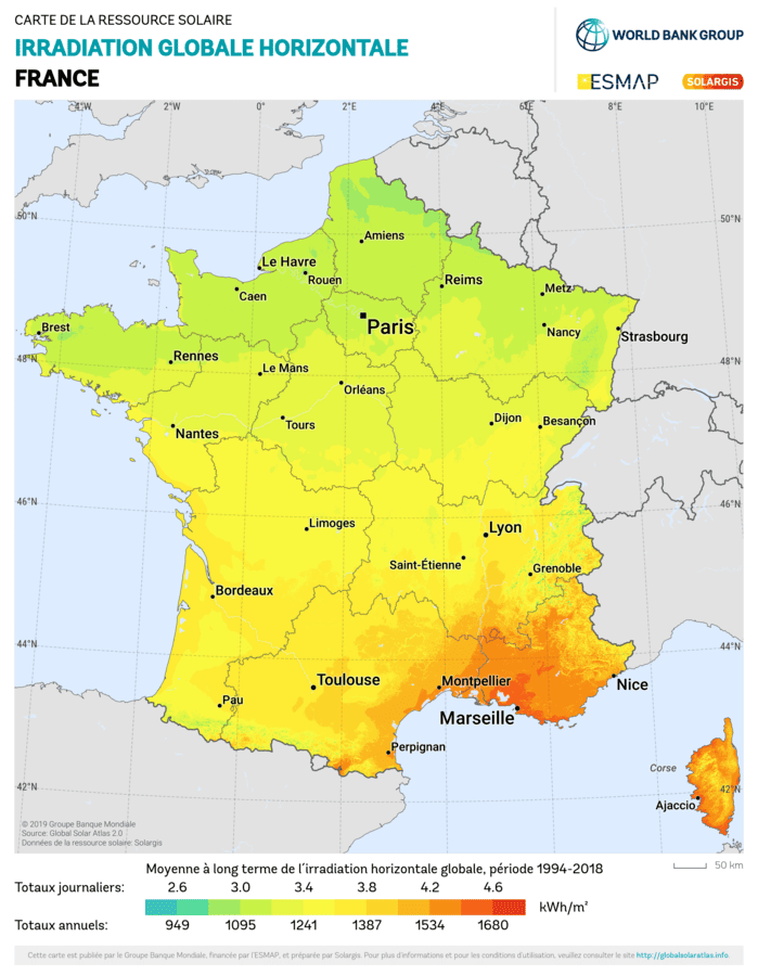 carte ensoleillement annuel en france